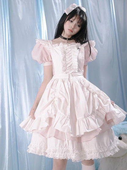 Floral Print Bubble Sleeve Lace Trim Dress