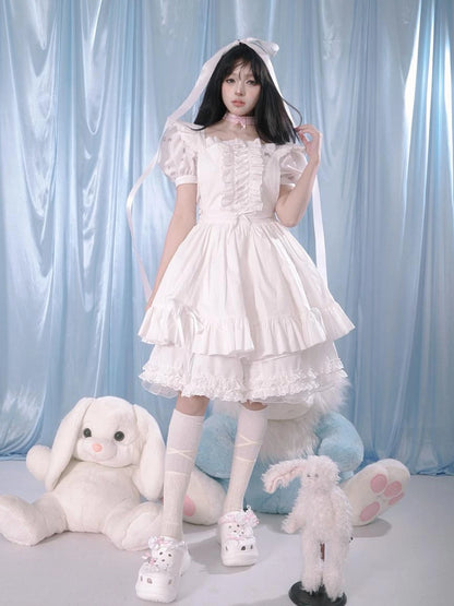 Floral Print Bubble Sleeve Lace Trim Dress