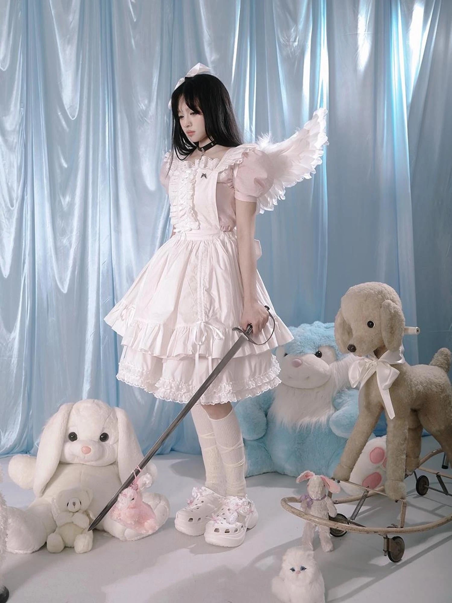 Floral Print Bubble Sleeve Lace Trim Dress