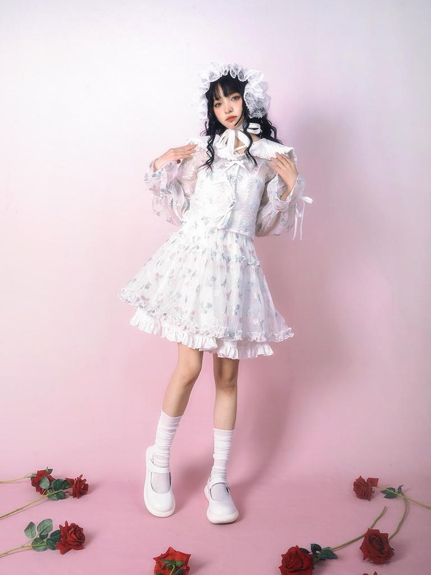 Daytoday Floral Tulle A Line Skirt with Elastic Waist