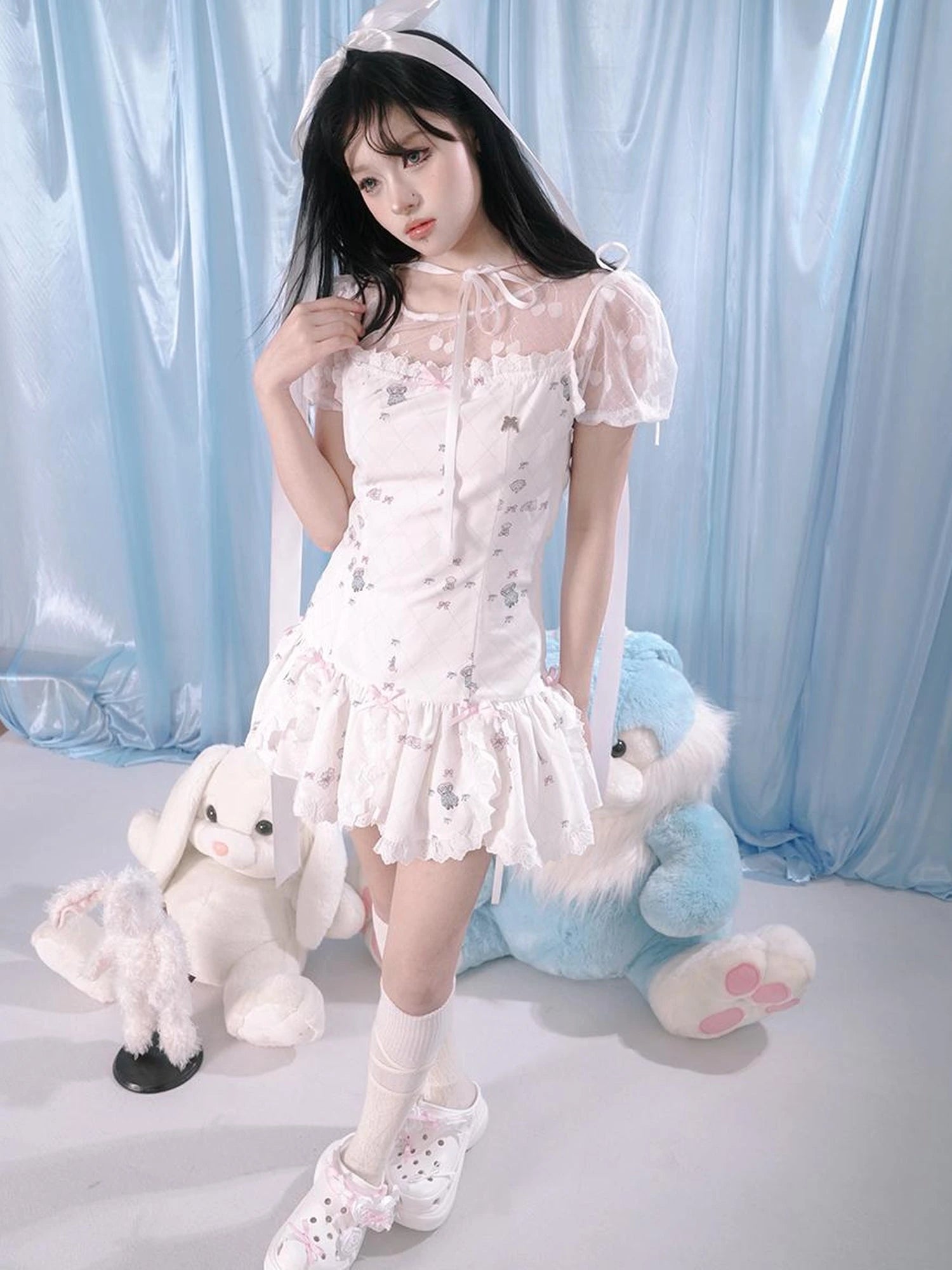 Gradient Petal Teddy Bear Slip Dress
