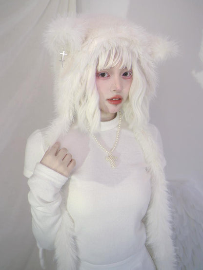 Daytoday Heavenly Lamb Ear Cross Bow Knit Hat