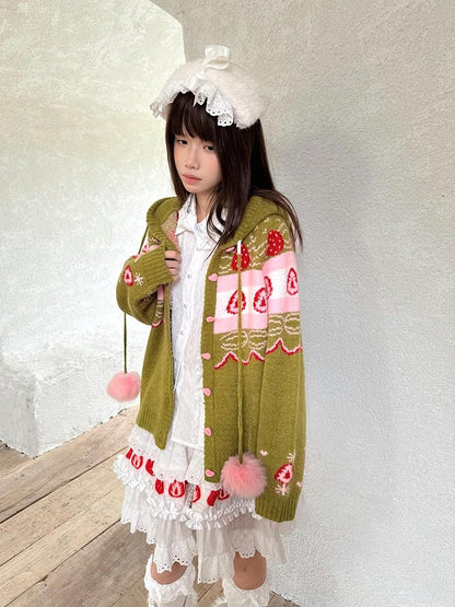 Daytoday Hooded Fair Isle Fruit Jacquard Women&