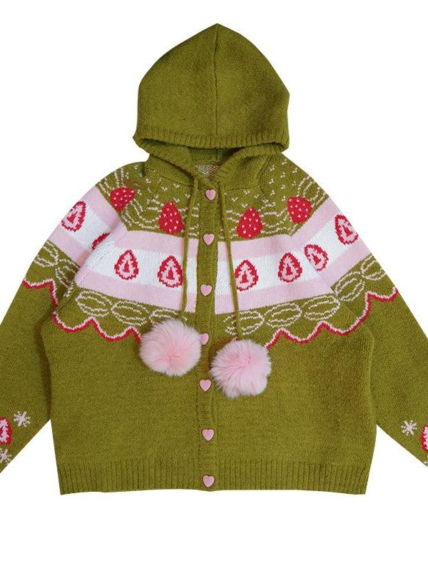 Daytoday Hooded Fair Isle Fruit Jacquard Women&