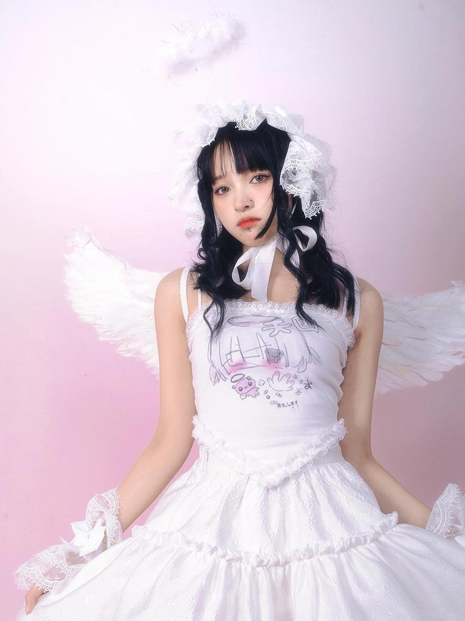 Daytoday Lace Angel Kitty Asymmetrical Cami