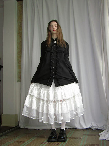 Daytoday Lace Bow Embroidered Angel Maxi Skirt