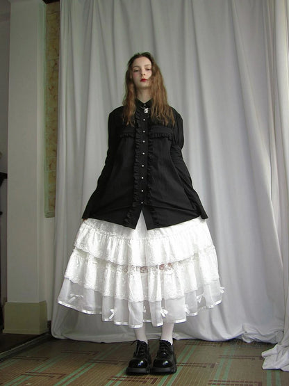 Lace Bow Embroidered Angel Maxi Skirt