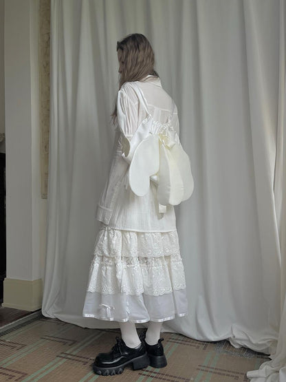 Daytoday Lace Bow Embroidered Angel Maxi Skirt