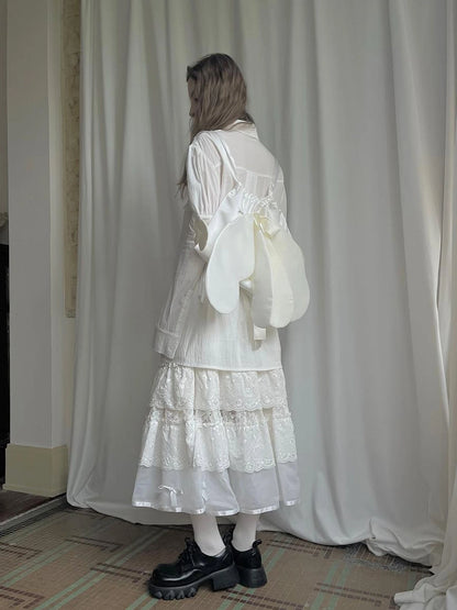 Lace Bow Embroidered Angel Maxi Skirt