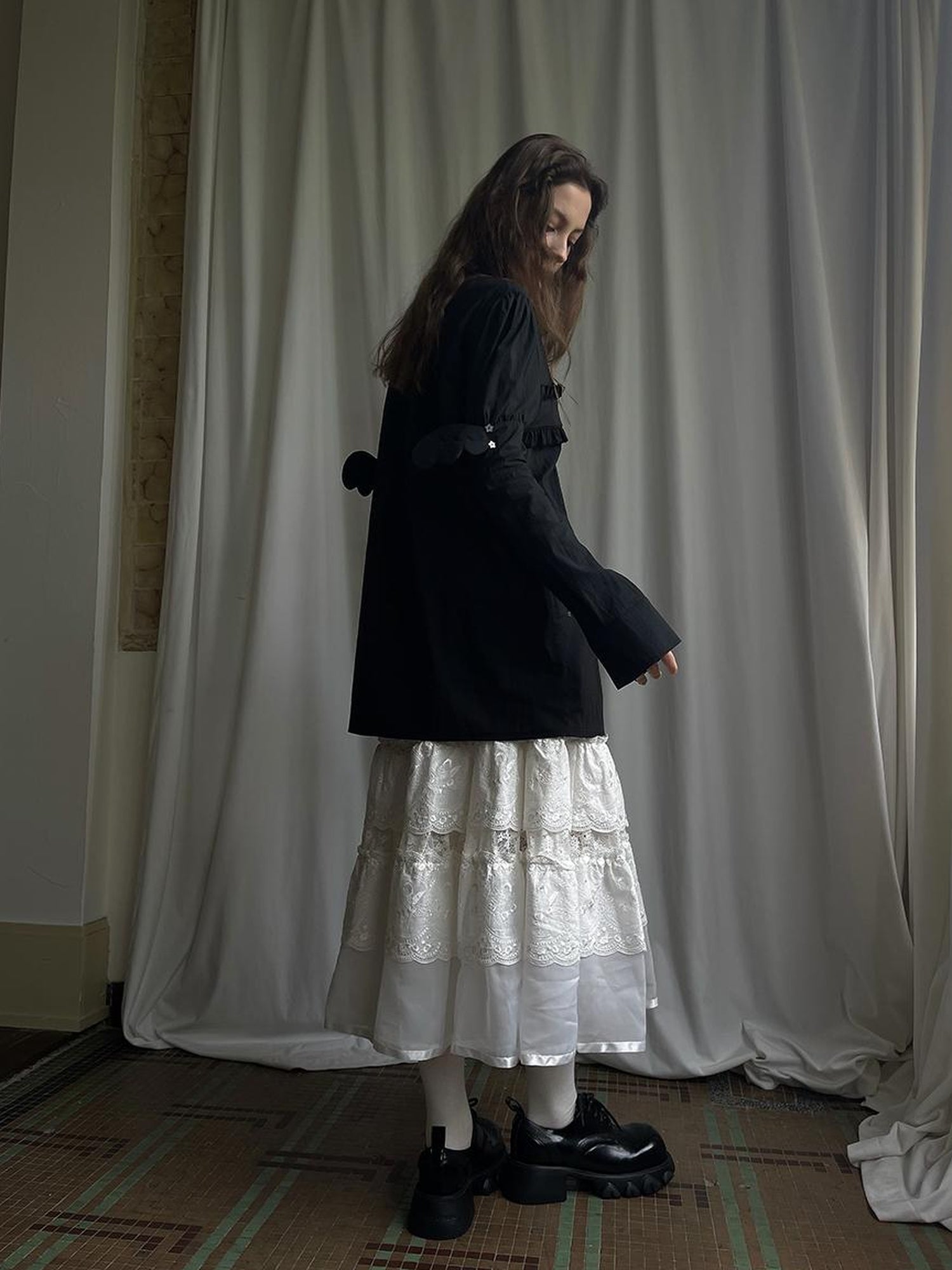 Daytoday Lace Bow Embroidered Angel Maxi Skirt