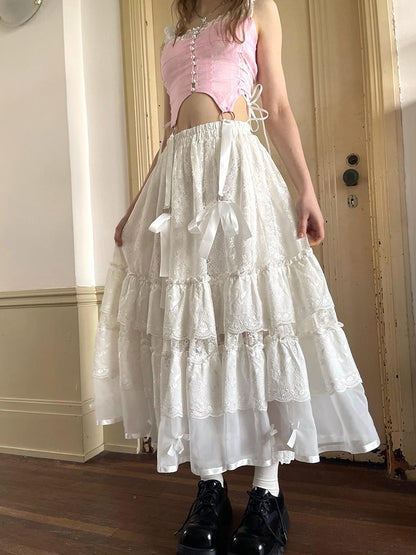 Daytoday Lace Bow Embroidered Angel Maxi Skirt