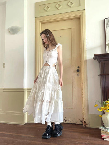 Lace Bow Embroidered Angel Maxi Skirt