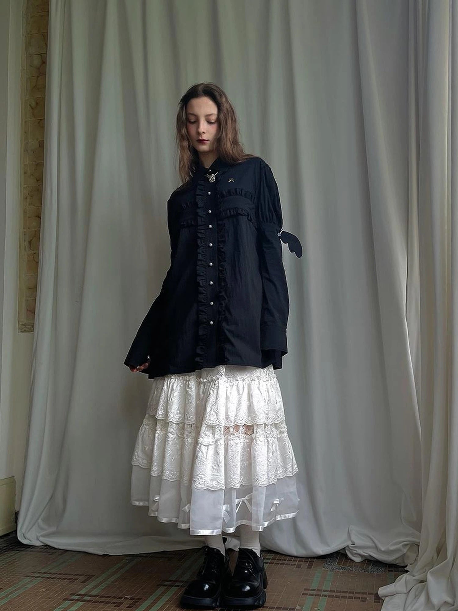 Lace Bow Embroidered Angel Maxi Skirt