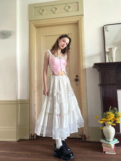 Lace Bow Embroidered Angel Maxi Skirt