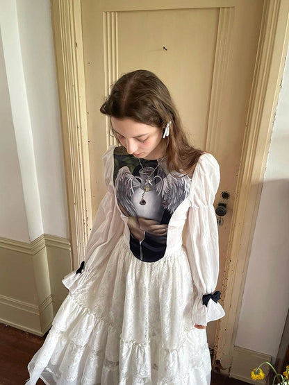 Lace Bow Embroidered Angel Maxi Skirt