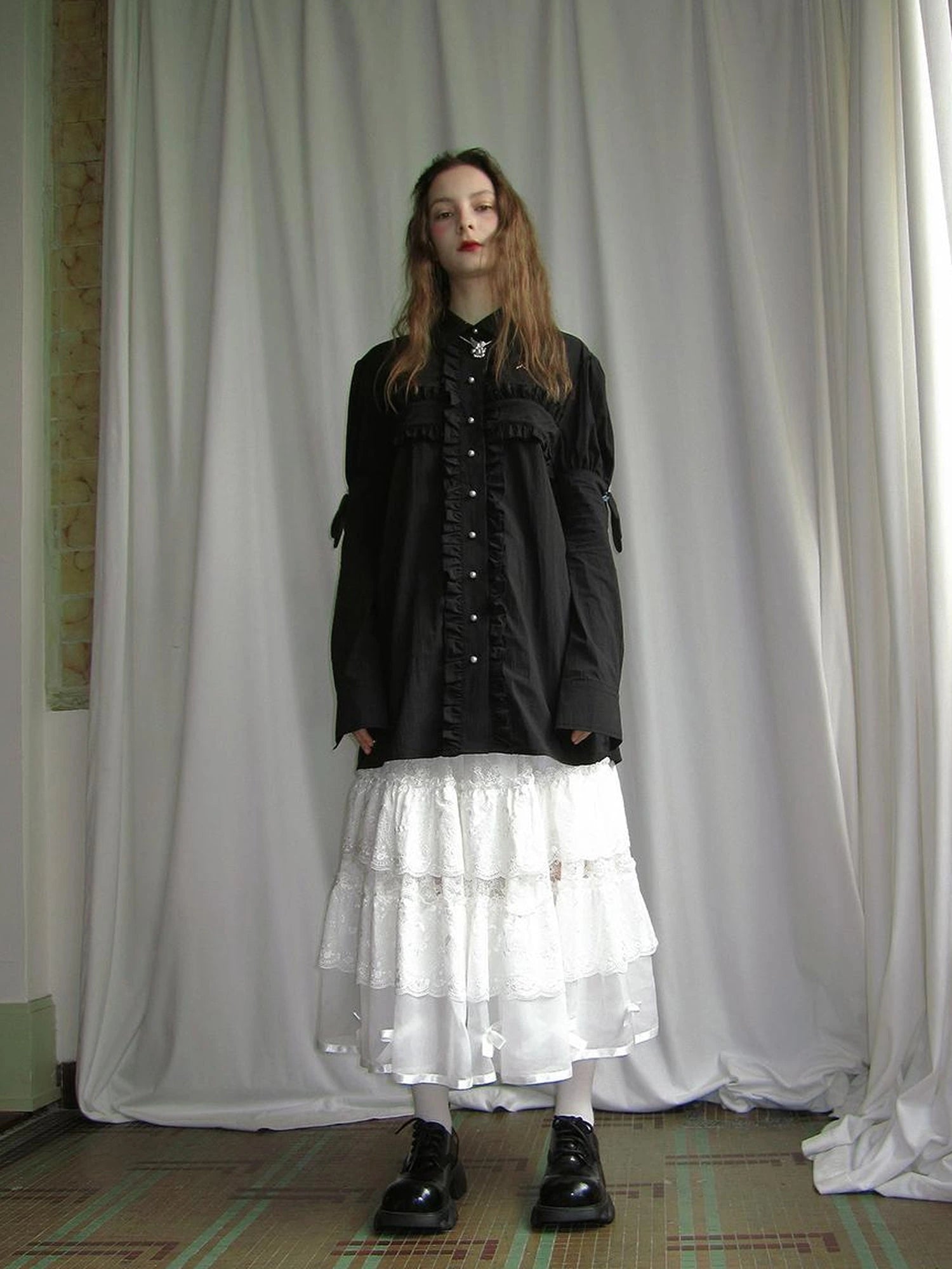 Lace Bow Embroidered Angel Maxi Skirt