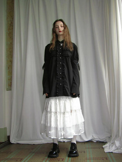 Lace Bow Embroidered Angel Maxi Skirt