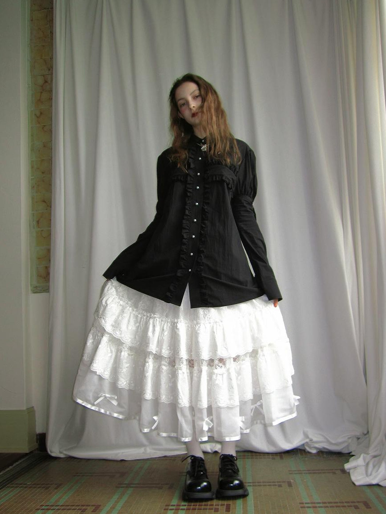 Daytoday Lace Bow Embroidered Angel Maxi Skirt