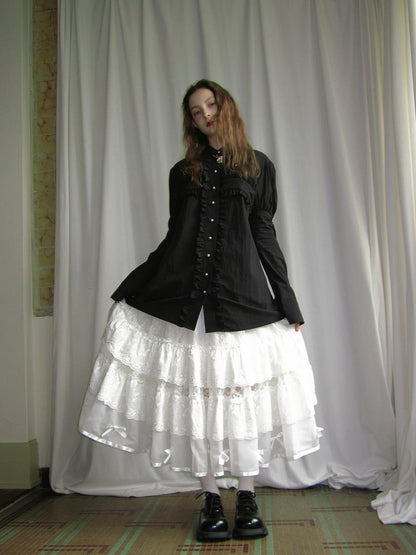 Daytoday Lace Bow Embroidered Angel Maxi Skirt