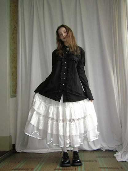 Lace Bow Embroidered Angel Maxi Skirt