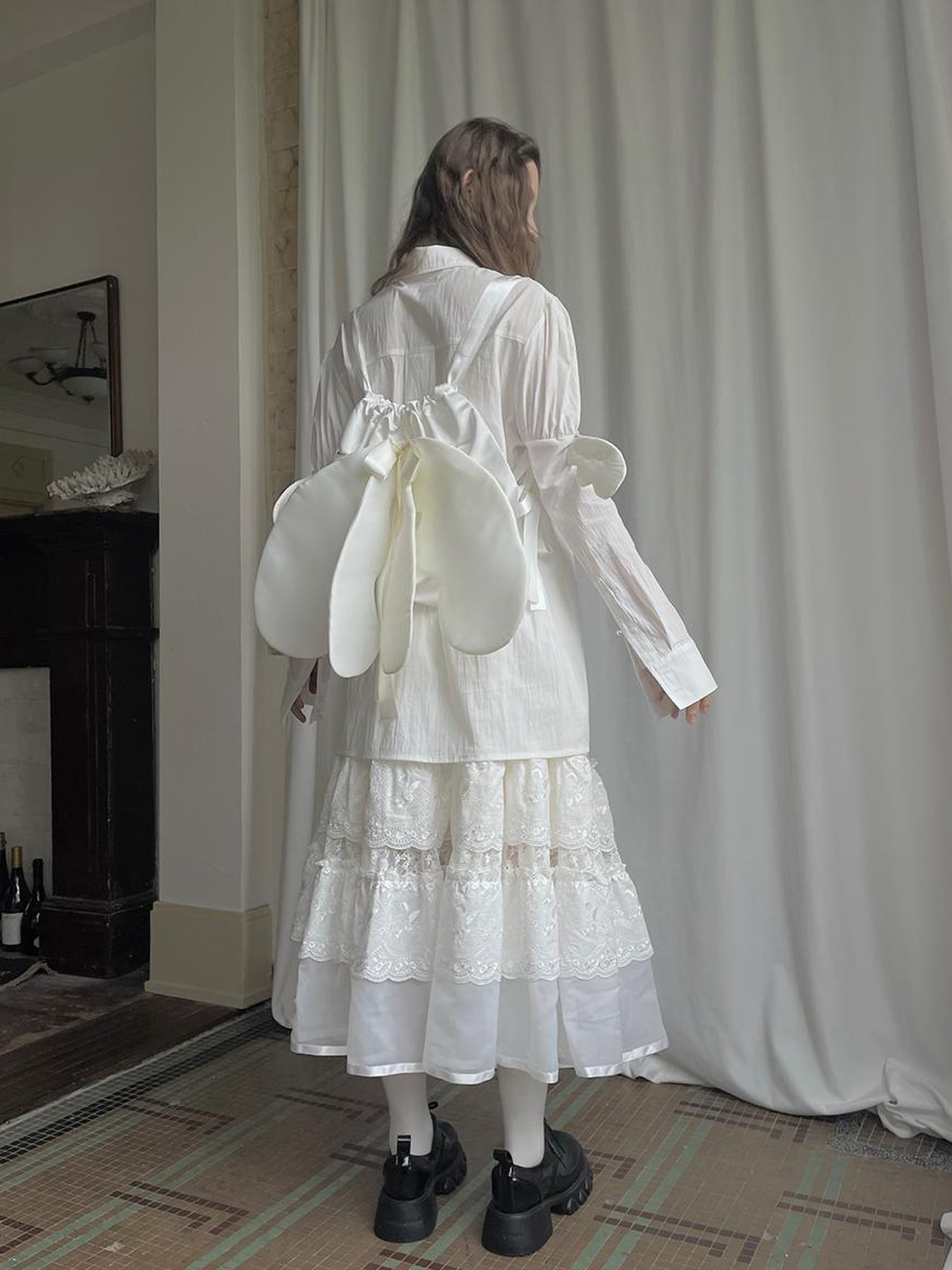 Daytoday Lace Bow Embroidered Angel Maxi Skirt