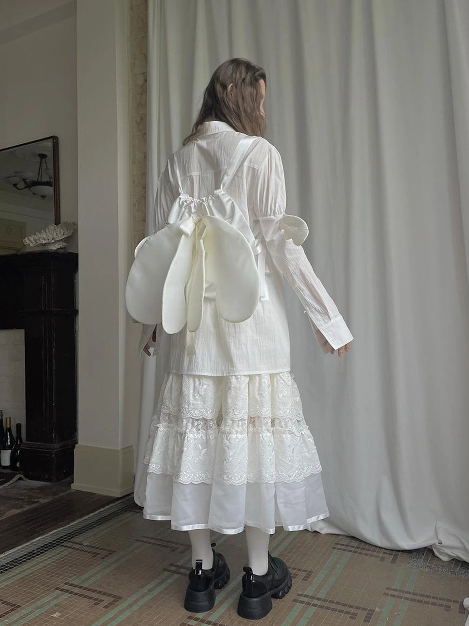 Lace Bow Embroidered Angel Maxi Skirt