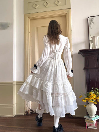Daytoday Lace Bow Embroidered Angel Maxi Skirt
