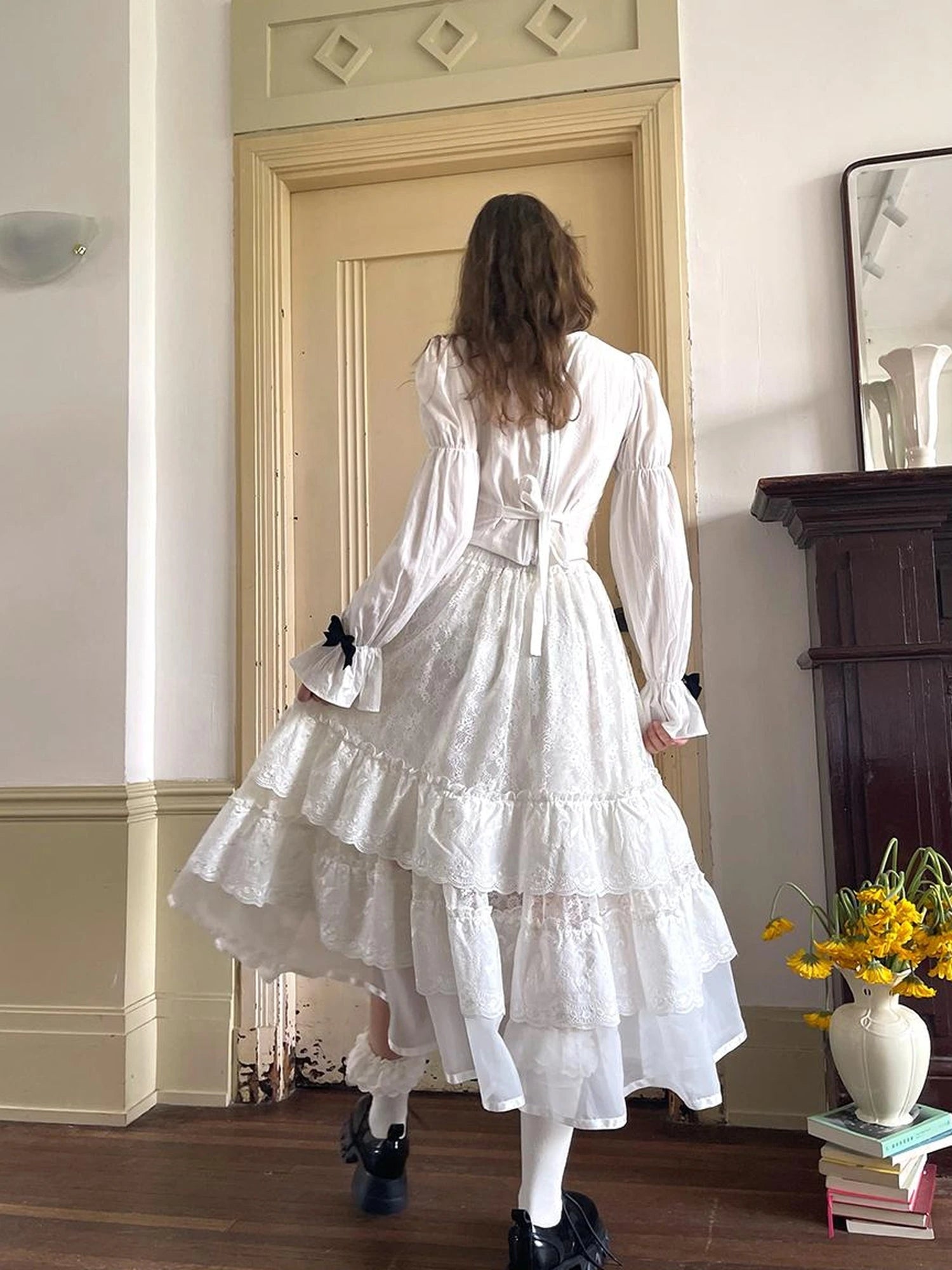 Lace Bow Embroidered Angel Maxi Skirt