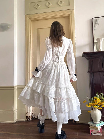 Lace Bow Embroidered Angel Maxi Skirt