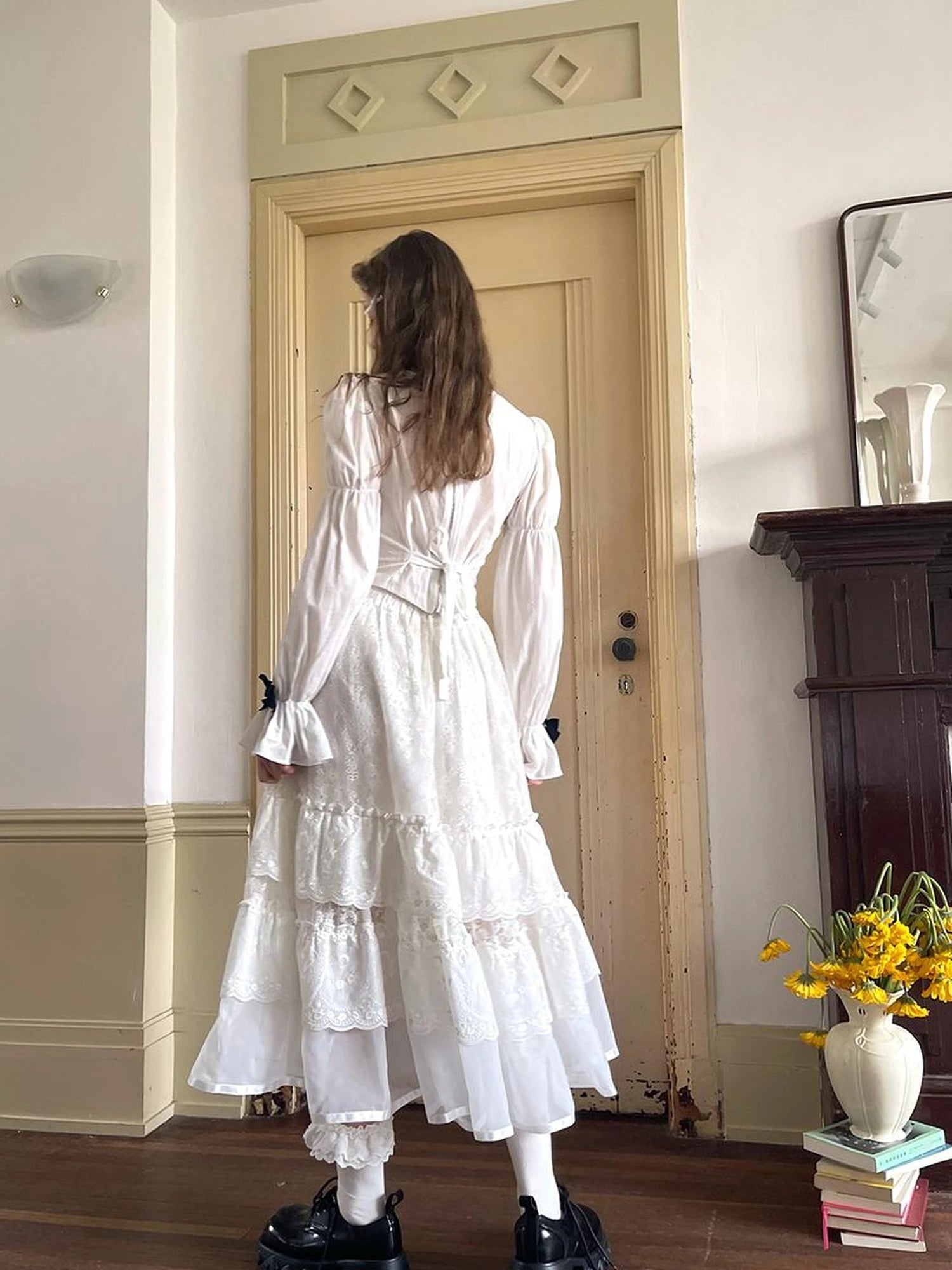 Lace Bow Embroidered Angel Maxi Skirt