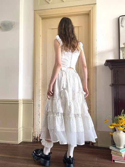 Lace Bow Embroidered Angel Maxi Skirt