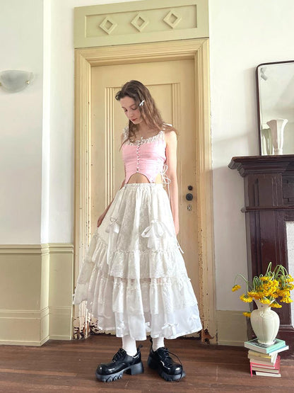 Daytoday Lace Bow Embroidered Angel Maxi Skirt