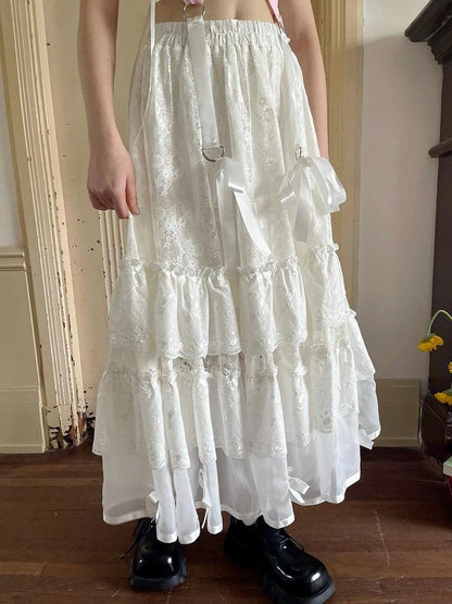 Lace Bow Embroidered Angel Maxi Skirt