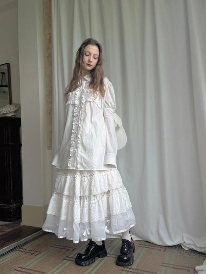 Lace Bow Embroidered Angel Maxi Skirt