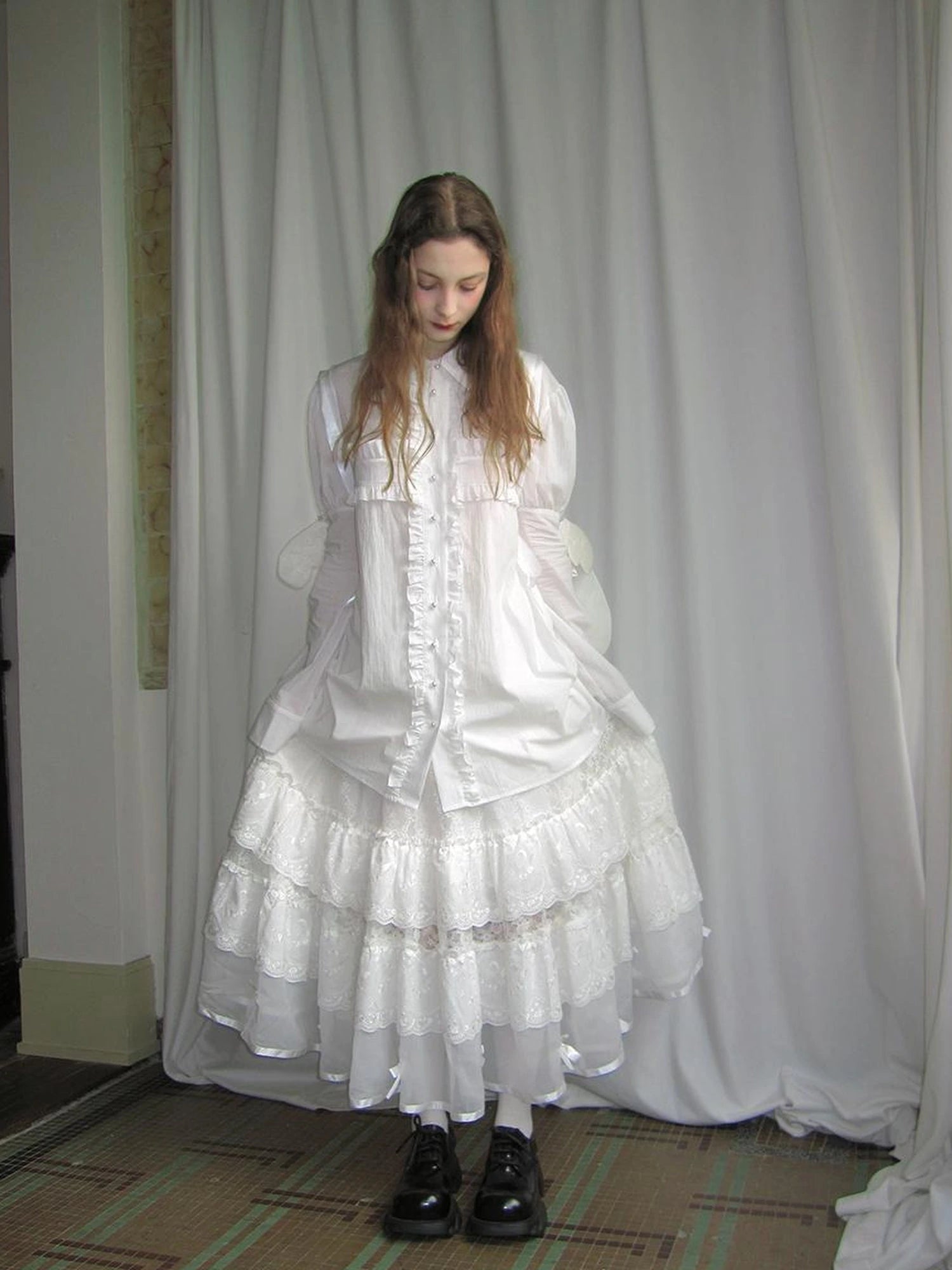 Lace Bow Embroidered Angel Maxi Skirt