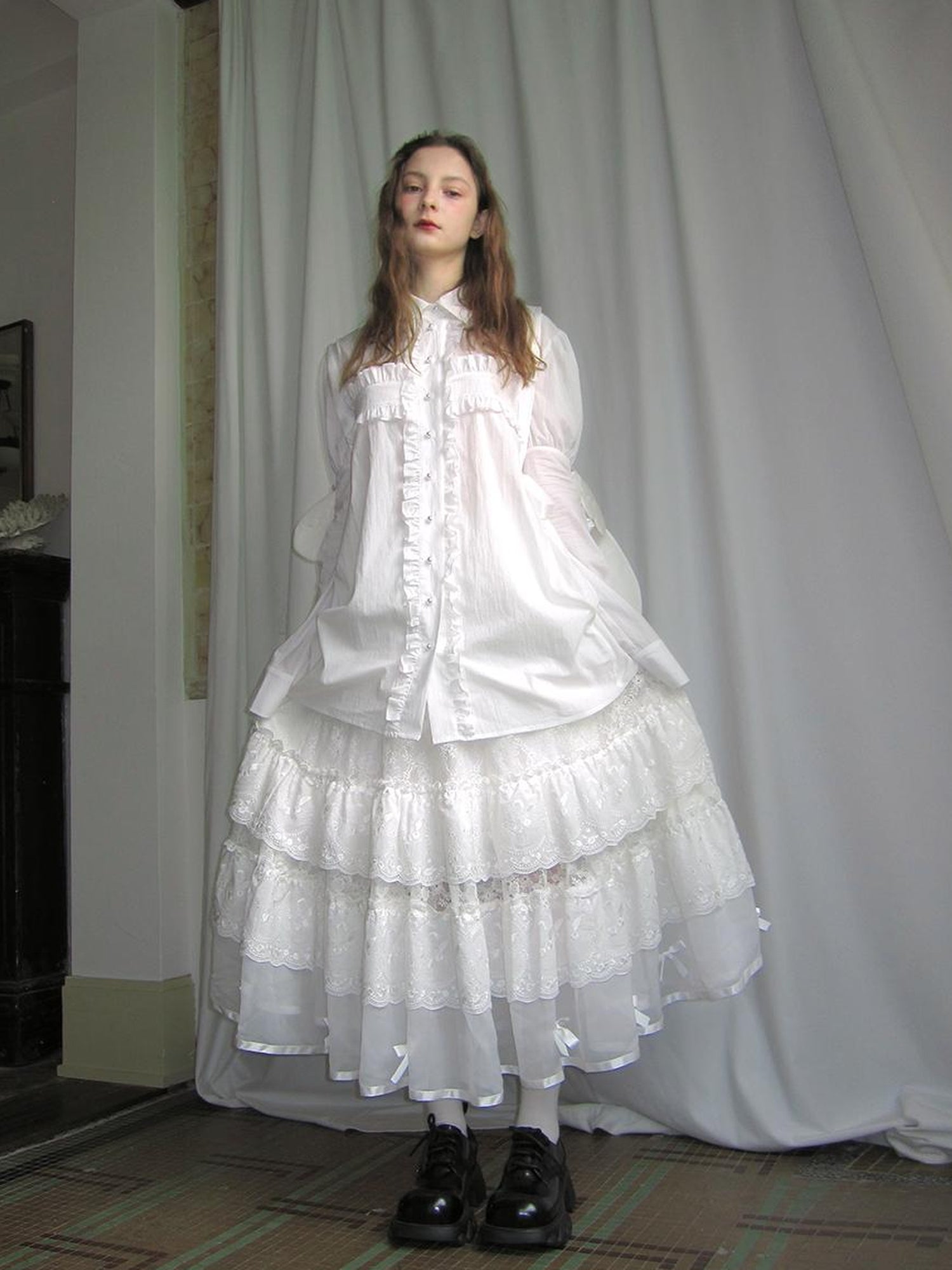 Daytoday Lace Bow Embroidered Angel Maxi Skirt