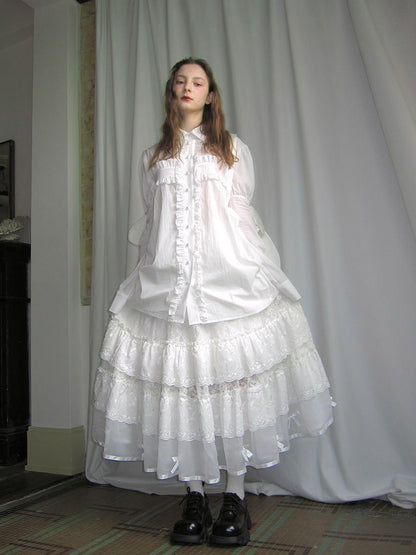 Daytoday Lace Bow Embroidered Angel Maxi Skirt