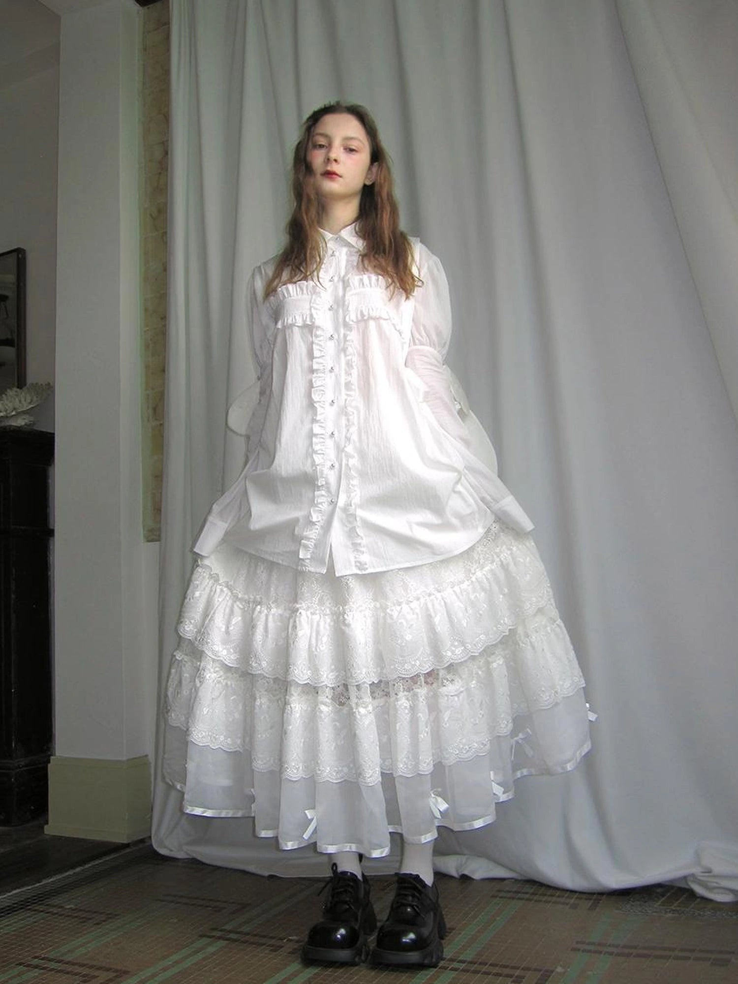 Lace Bow Embroidered Angel Maxi Skirt