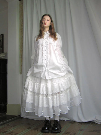 Lace Bow Embroidered Angel Maxi Skirt