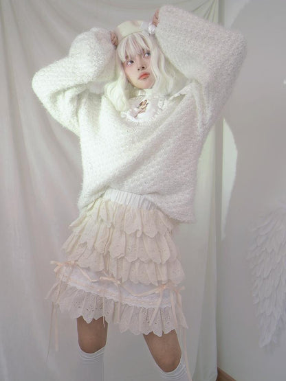 Daytoday Lace Bow Tie Waist Short Skirt With Elastic