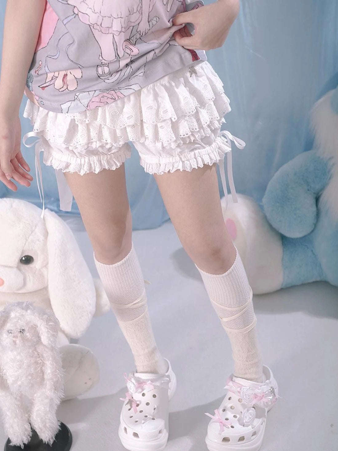 Lace Trim Cotton Ballet Shorts With Lining
