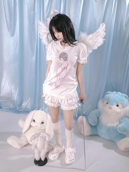 Lace Trim Cotton Ballet Shorts With Lining