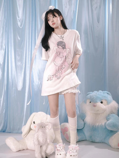 Lace Trim Cotton Ballet Shorts With Lining