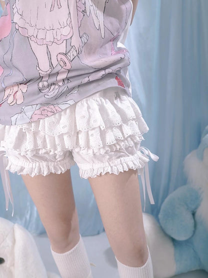 Lace Trim Cotton Ballet Shorts With Lining