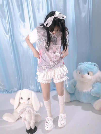 Lace Trim Cotton Ballet Shorts With Lining