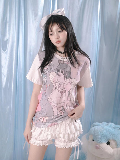 Lace Trim Cotton Ballet Shorts With Lining