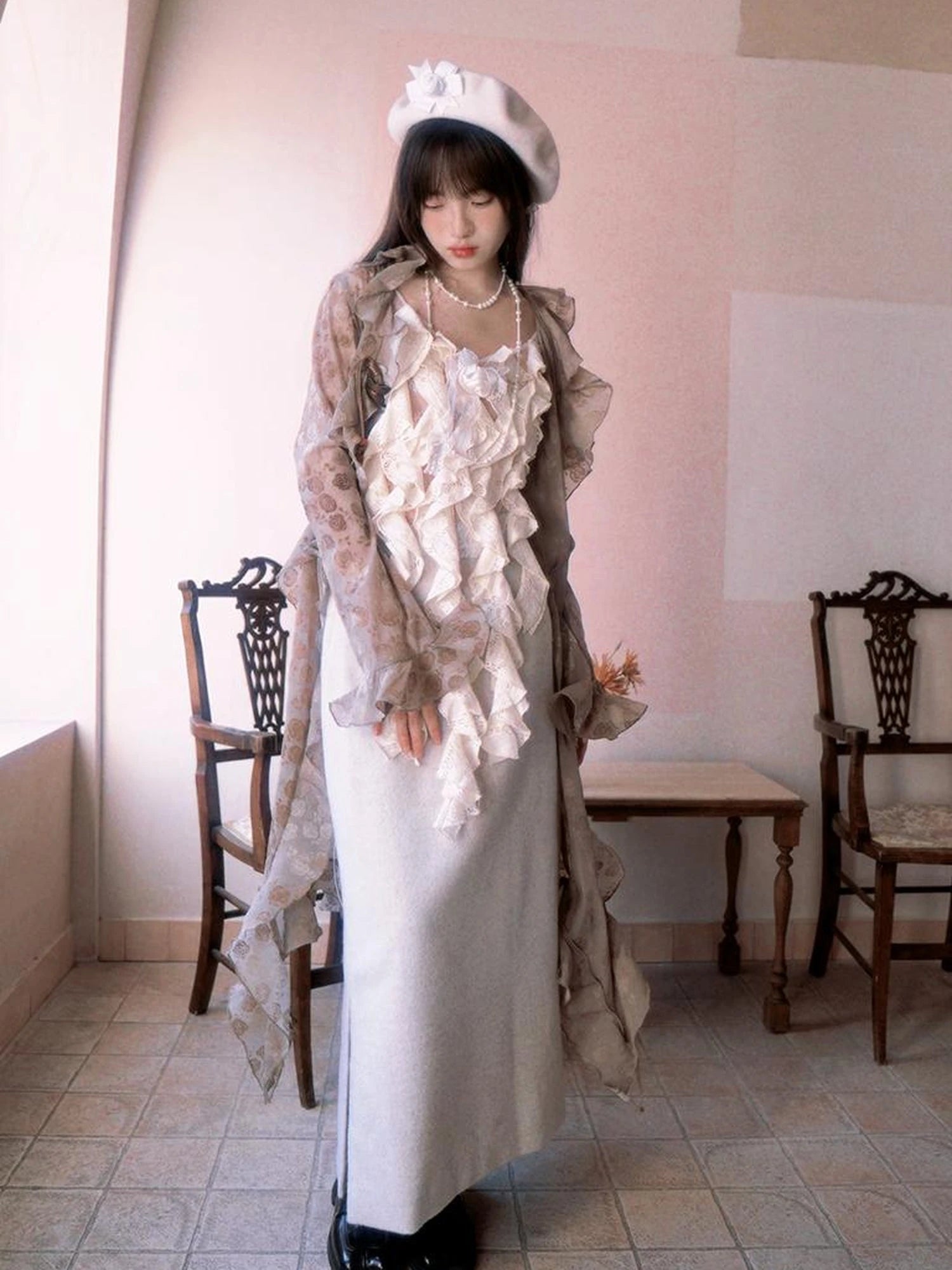 Lace Trimmed Maxi Dress With Asymmetric Hem