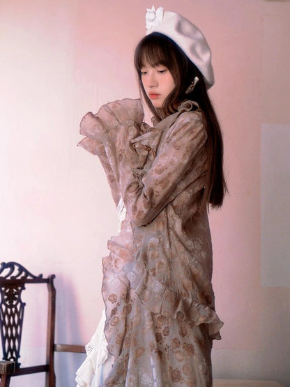 Lace Trimmed Maxi Dress With Asymmetric Hem