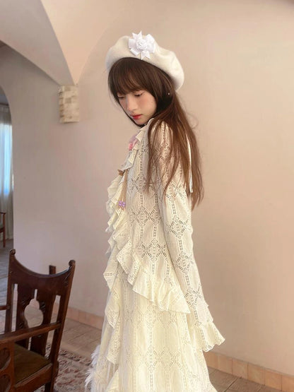 Lace Trimmed Maxi Dress With Asymmetric Hem