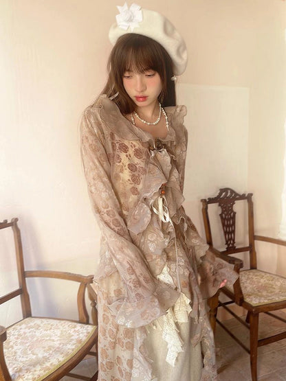 Lace Trimmed Maxi Dress With Asymmetric Hem